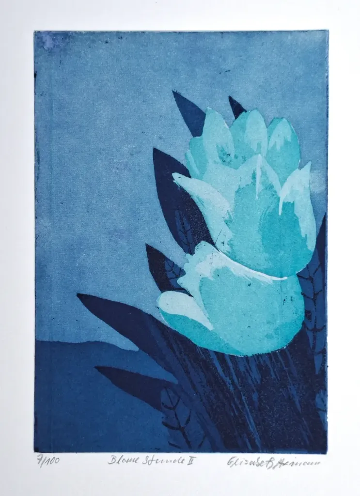 Elisabeth Axmann (*1934): Blaue Stunde II - (Farbradierung, signiert, Blatt 7/100)