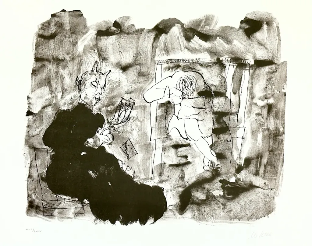 Der Schlaf der Vernunft - (Zyklus "Der Urfaust") - (Lithografie / 2003, num. u. signiertes Blatt, Auflage: 75 Ex.)