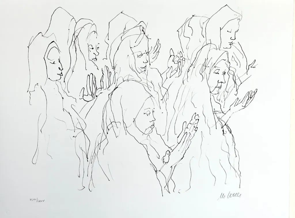 Die klagenden Frauen - (Zyklus "Der Urfaust") - (Lithografie / 2003, num. u. signiertes Blatt, Auflage: 75 Ex.)