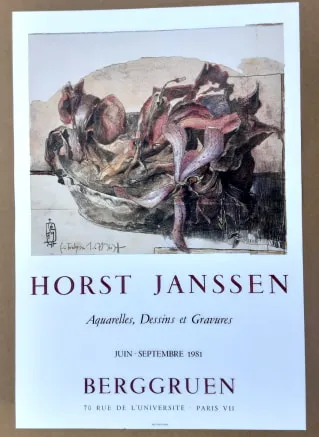 Horst Janssen : Farbiges Offsetplakat zur Berggruen-Ausstellung -Aquarelles, Dessins et Gravures; juin-sept. 81, Paris.