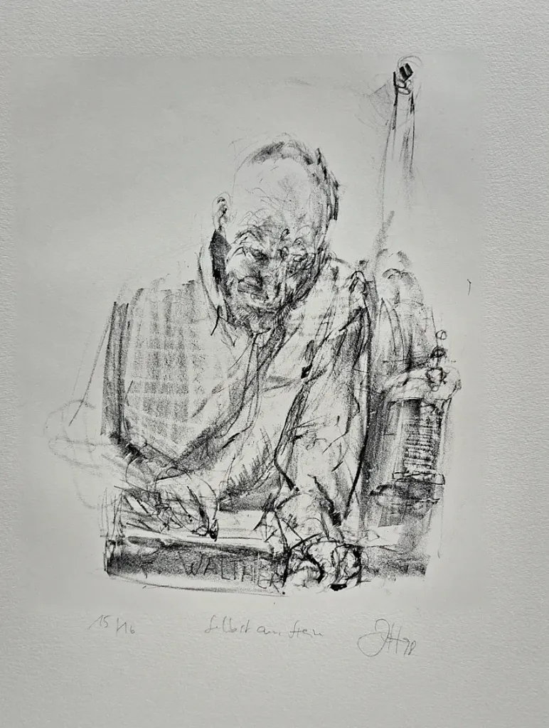 Johannes Heisig: Selbst am Stein. - (Lithographie / 1998, signiert u. nummeriert, Auflage: 16 Ex.)