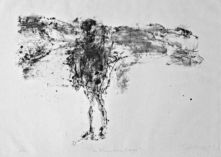 Johannes Heisig: American Prayer. - (Lithographie / 1991, signiert u. mit e.a. als Künstlerexemplar gekennzeichnet,  Auflage: ca. 50 Ex.)