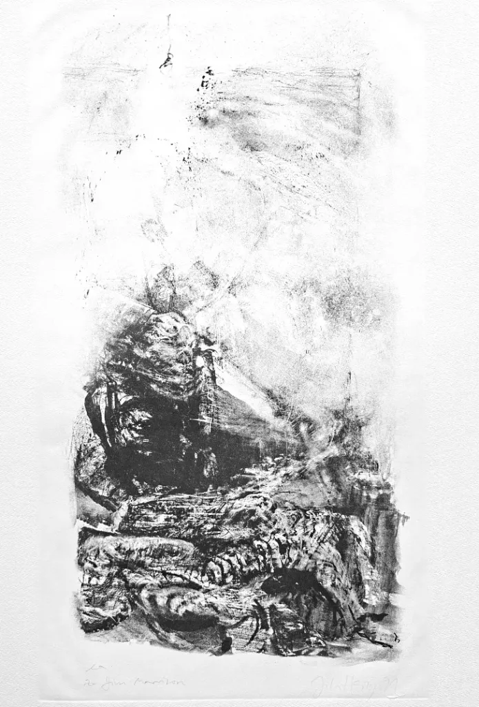 Johannes Heisig: zu Jim Morrison. - (Lithographie / 1991, signiert u. mit e.a. als Künstlerexemplar gekennzeichnet,  Auflage: ca. 50 Ex.)