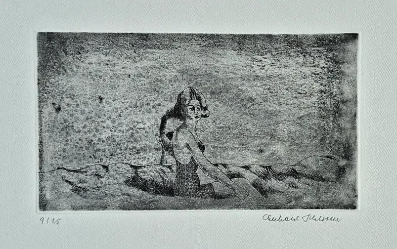 Eberhard Schlotter: Sonnenbadende [Paar am Strand] - (Aquatinta-Radierung, signiert u. num. mit Blatt 9 von 25 Ex.)