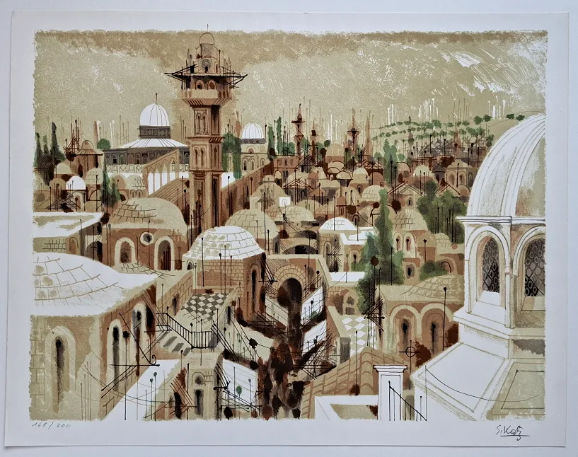 Shmuel Katz: Altstadt Jerusalem - (Farblithographie / 1980er Jahre, signiert, Blatt 168 von 200 Ex.)