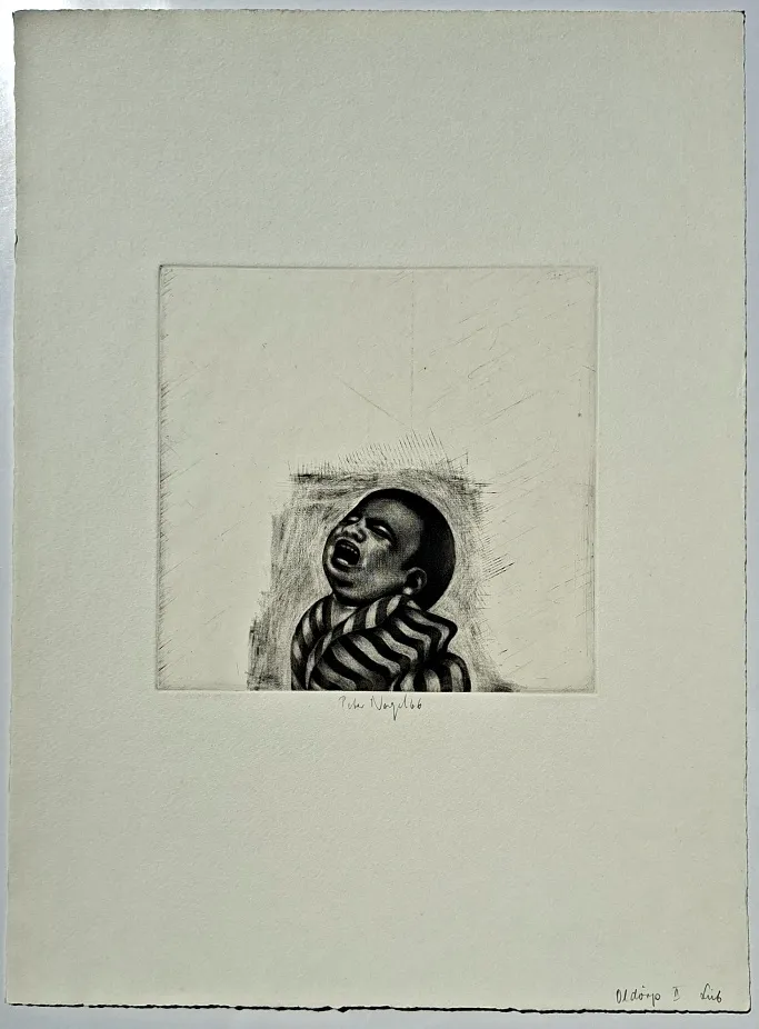 Peter Nagel: Studienkopf - (Aquatinta-Radierung / 1966, Auflage: 350 Ex.)