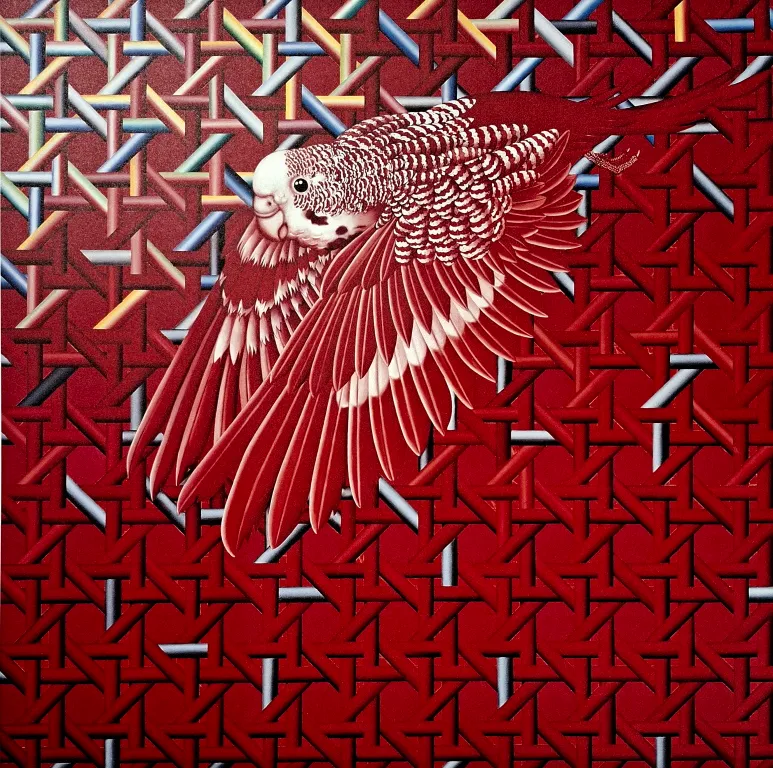 Peter Nagel: Roter Sittich. - (Farblithographie / 2008, signiert, Auflage: 150 Ex.)