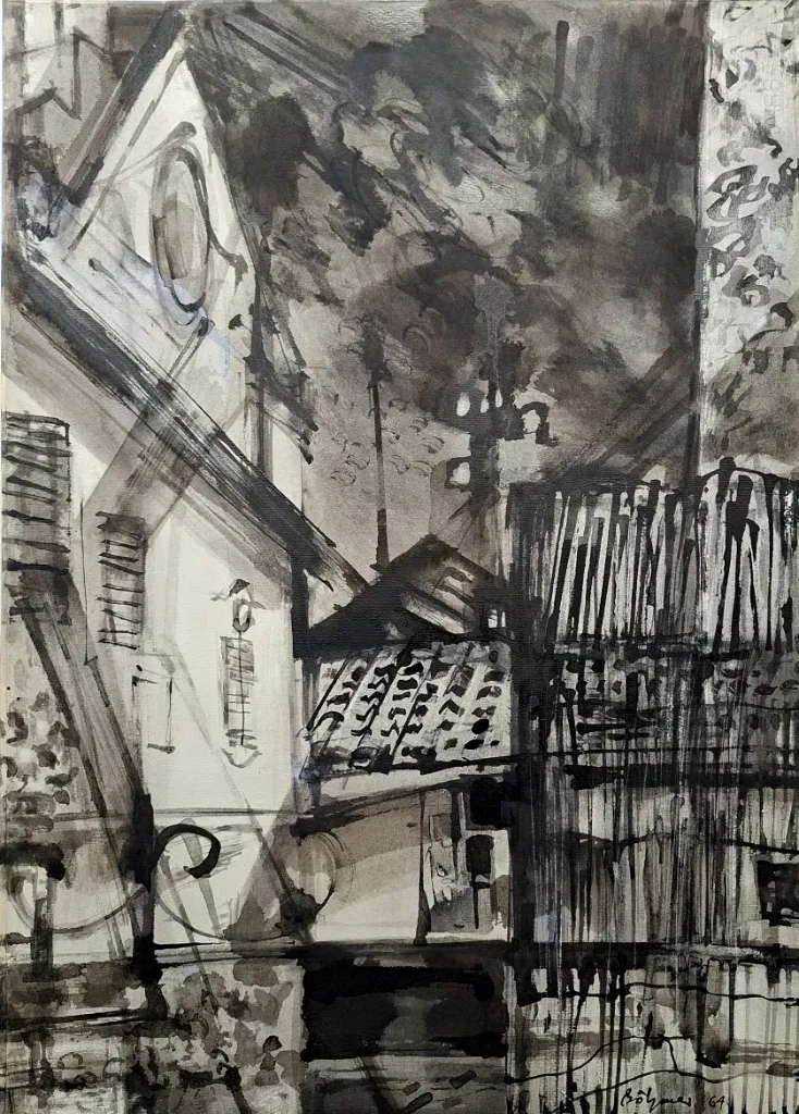 Gunter Böhmer: Architektur / Straßen -  (Original-Tuschezeichnung / 1964, signiert u. datiert)