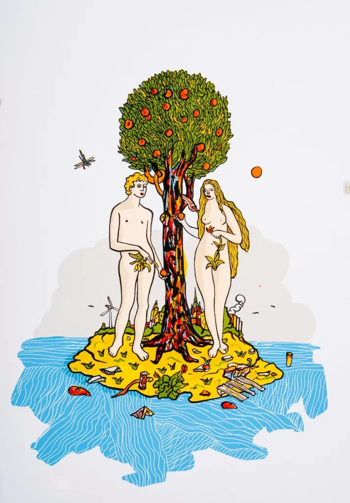Moritz Götze (*1964): Adam und Eva (nach Cranach) - (Farbgrafik / 2015, num. u. signiertes Blatt, Auflage: 100 Ex.)