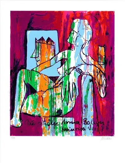 Anna Boleyn - Heinrich VIII. (Zyklus "Shakespeares Mädchen und Frauen") - (Siebdruck in acht Farben / 2018, num. u. signiertes Blatt, Auflage: 180 Ex.)