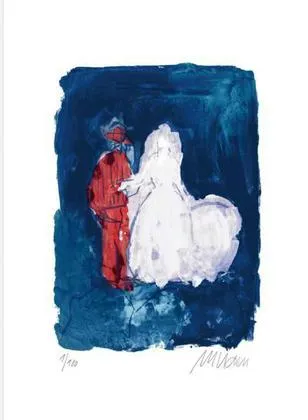 Hochzeitspaar - (Farblithographie / 2014, num. u. signiertes Blatt, Auflage: 180 Ex.)