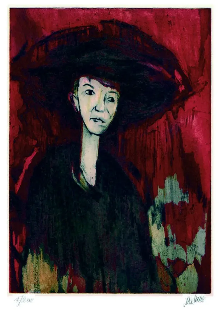 Grande Dame - (Farbradierung von drei Platten + BUCH: Venice - Ein amerikanischer Traum / 2012, num. u. signiertes Blatt, Auflage: 200 Ex.)