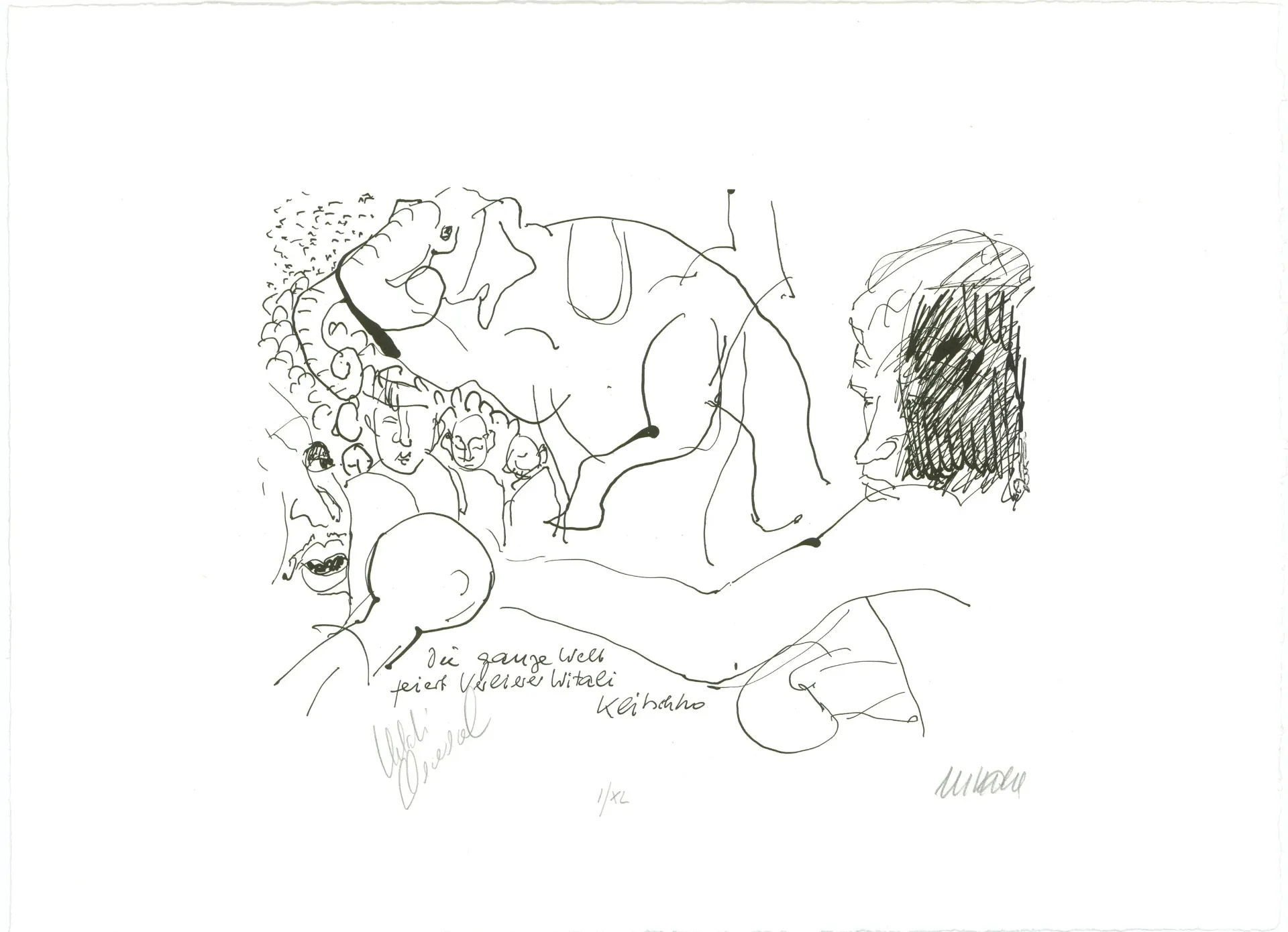 Die ganze Welt feiert Witali Klitschko - (Lithografie, handsigniert von WITALI KLITSCHKO u. ARMIN MUELLER-STAHL, "epreuves d'artiste"-Druck)