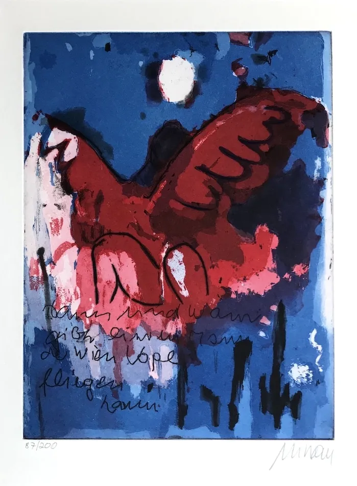 Der wie ein Vogel fliegen kann - (Farbradierung num. u. signiertes Blatt, Auflage: 200 Ex.)