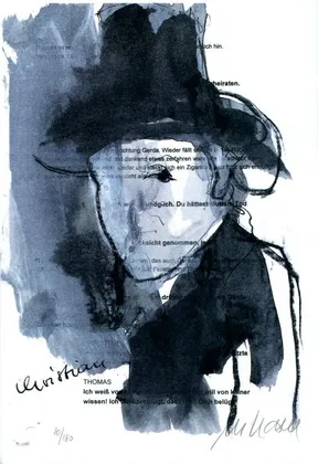 Christian Buddenbrook - (Farblithographie auf Drehbuchtext 'Buddenbrooks' / 2008, signiertes Blatt, "epreuves d'artiste"-Druck)