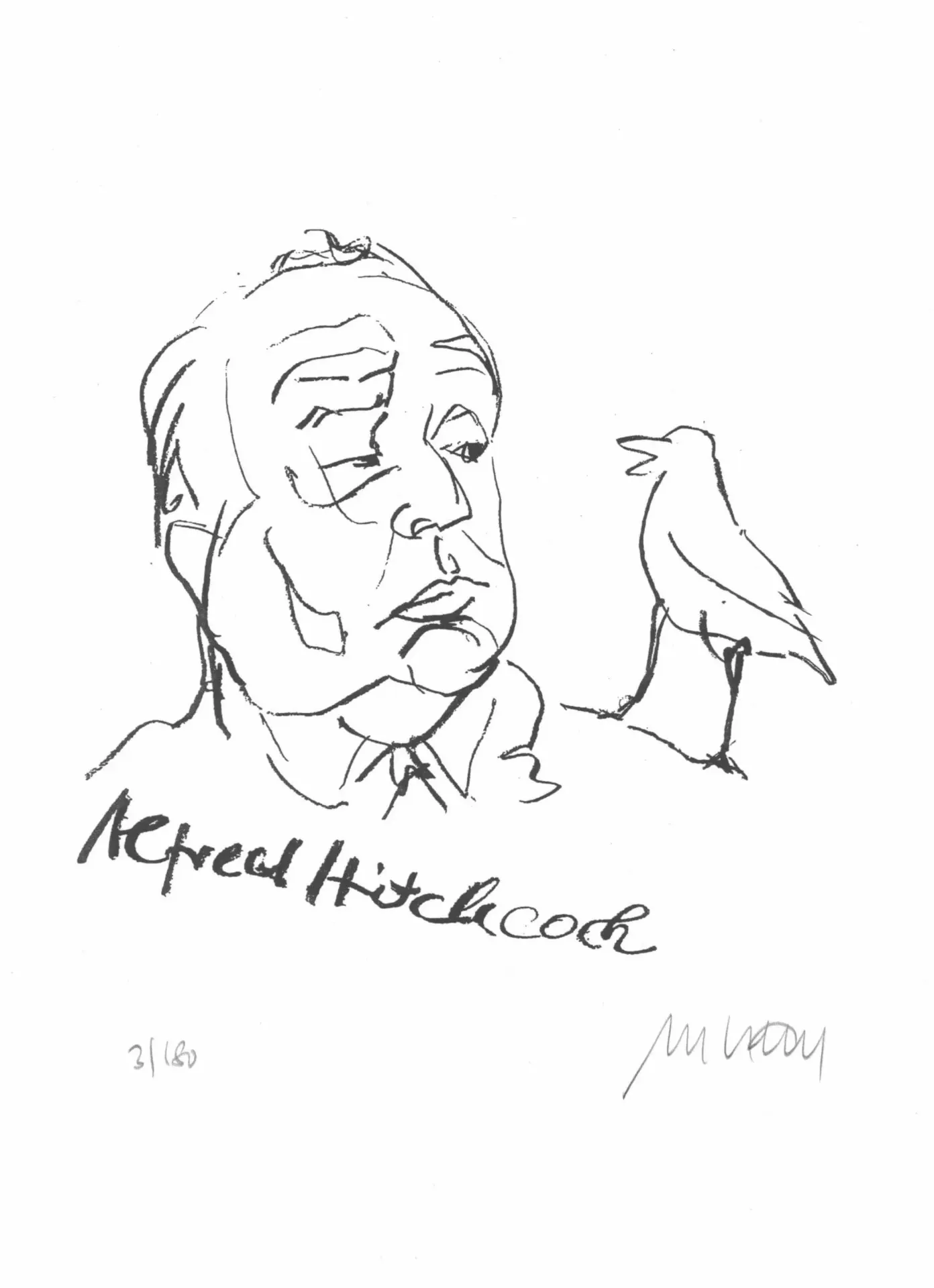Alfred Hitchcock - (Lithographie / 2021, signiertes Blatt, "epreuves d'artiste"-Druck)