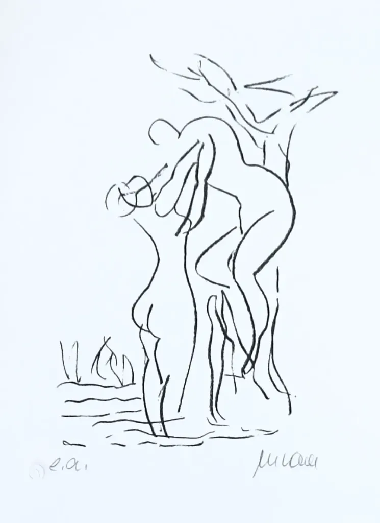 Badende - nach Max Liebermann - (Lithographie / 2016, signiertes Blatt, "epreuves d'artiste"-Druck)